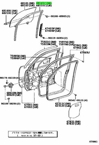 Genuine Toyota 4Runner Front Door Glass Run Channel RH 68141-35110