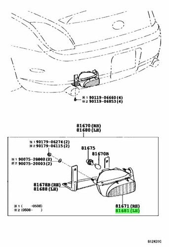 Genuine Lexus SC430 Back Up Lamp Lens LH Left 81681-24010