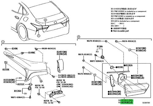 Genuine Lexus LS500h Rear Lamp Lens and Body RH LH Set 81581-50320 81591-50320