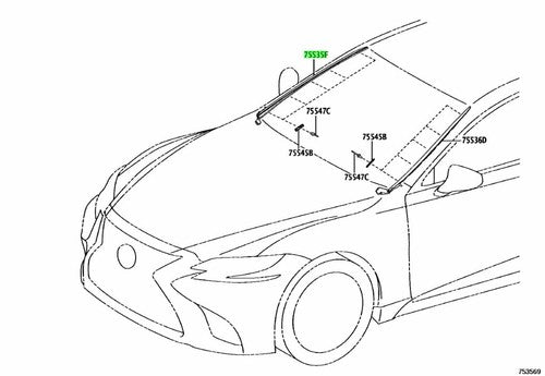 Genuine Toyota Lexus LS500 LS500h Windshield Lower Molding RH 75535-50040-B2