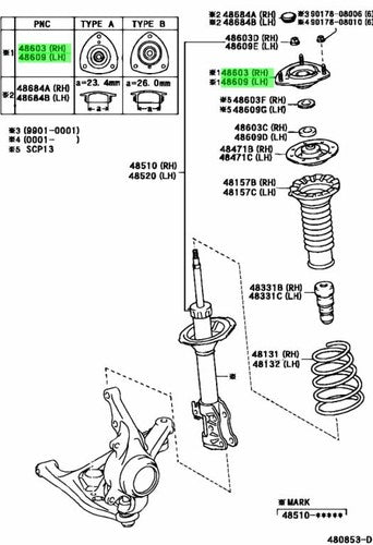 Genuine Toyota Front Strut Mount Support x2 48609-52031 Funcargo Platz Vitz