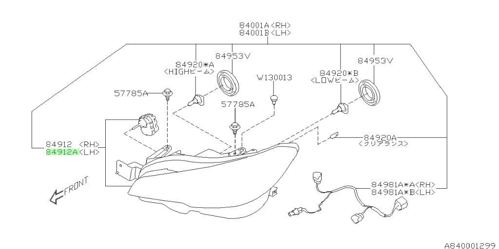 Genuine Subaru Left Headlight Lens and Body OEM 84913VA0501