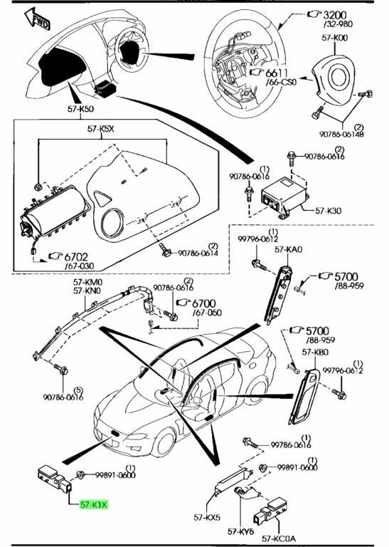Mazda Genuine 2004-2008 RX8 Rx-8 Front Impact Air Crash Bag Sensor F151-57-K1X1