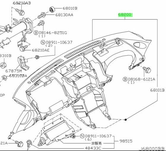 Genuine Nissan Fairlady Z Z33 RHD Dashboard Instrument Panel 68200-CD40A OEM1