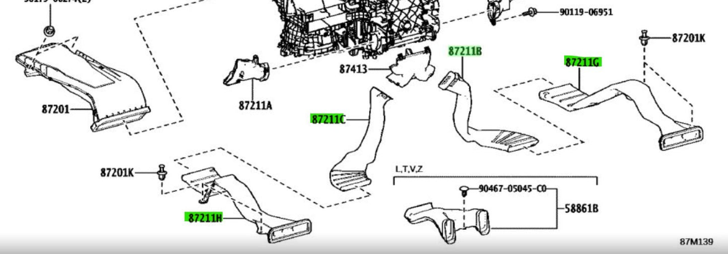 Lexus HVAC Air Duct No.3/4/5/6 87211-V2070 87211-V2080 87211-V2090 87211-V21001