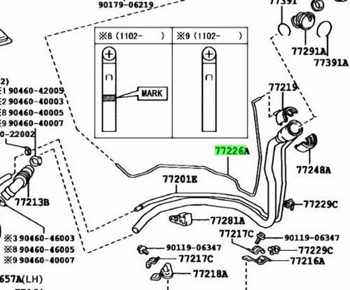 Genuine Toyota Lexus RX270 RX350 RX450h Fuel Tank Breather Tube 77226-481001