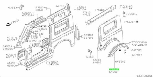 64250-70A00-000 Suzuki Extension,rr body side,r 6425070A00000, New Genuine OEM P1