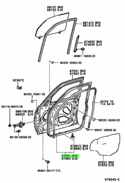 【NEW】Toyota Genuine Land Cruiser Prado WEATHERSTRIP, FRONT DOOR, RH 67861-600901