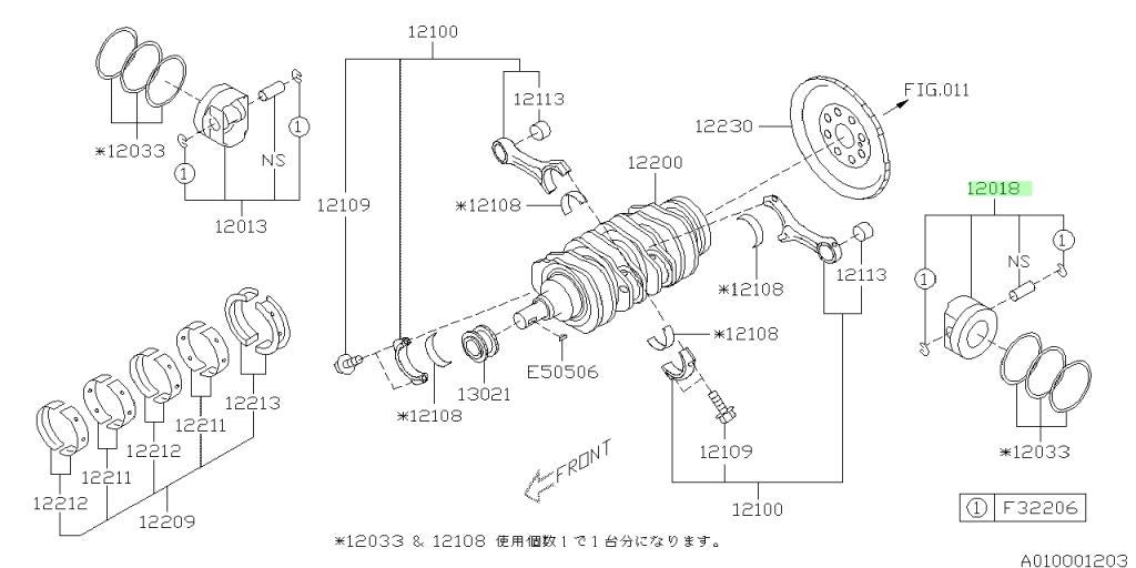 NEW Genuine Subaru Piston Set LH OS 0.25 OEM 12018-AB6311