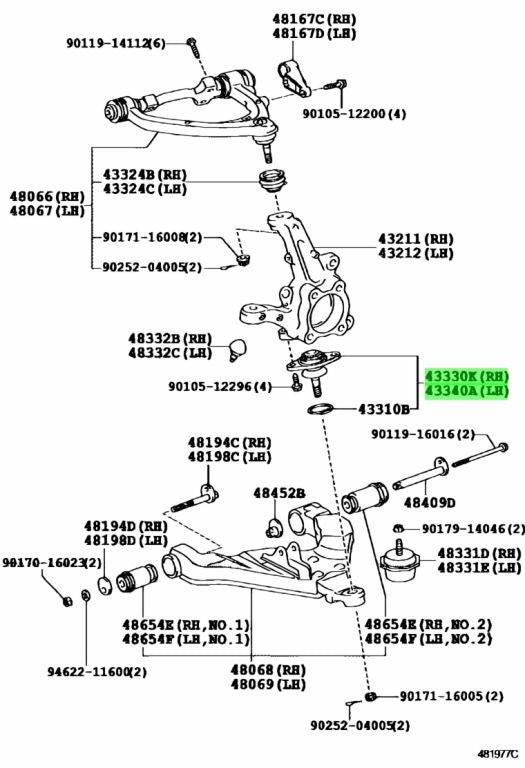 43330-29575 x2 Toyota Hiace KDH220 Front Lower Ball Joint RH LH OEM New1