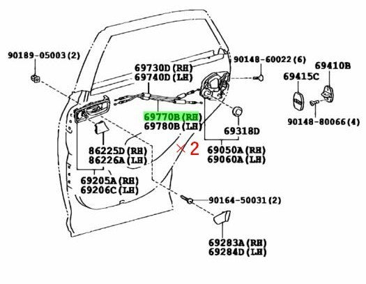 OEM Genuine TOYOTA LEXUS Rear Door Inside Locking Cable Assy RH LH 69770-48060×21