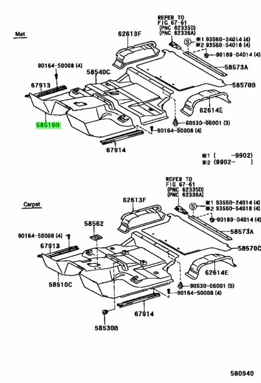 Toyota Genuine Front Floor Mat 58510-90L01-03 Land Cruiser HZJ75 OEM1