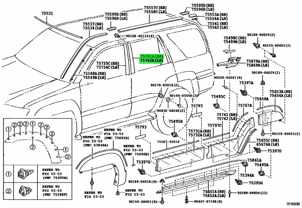 Genuine Toyota 4Runner RR Door Sash Molding RH LH Set 75761-35010 75762-350101