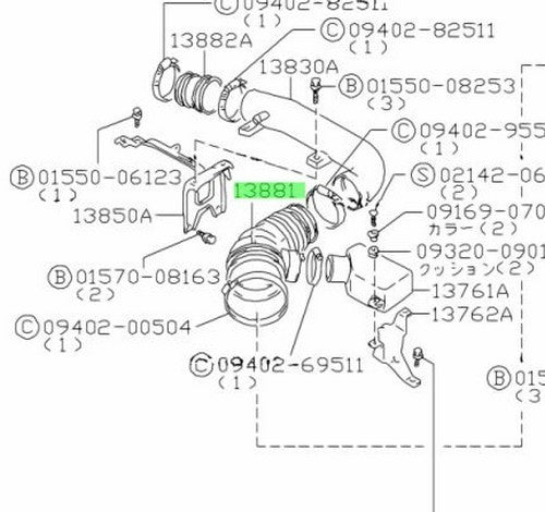 13881-58B00-000 Suzuki Hose,air cleaner outlet 1388158B00000, New Genuine OEM Pa1