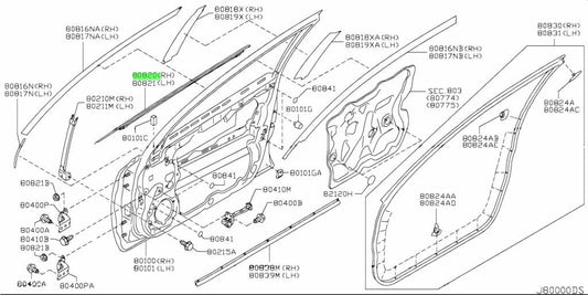 Nissan TEANA J32 Molding Weather Strip Front Rear Door Belt 80820-JN00A Genuine1