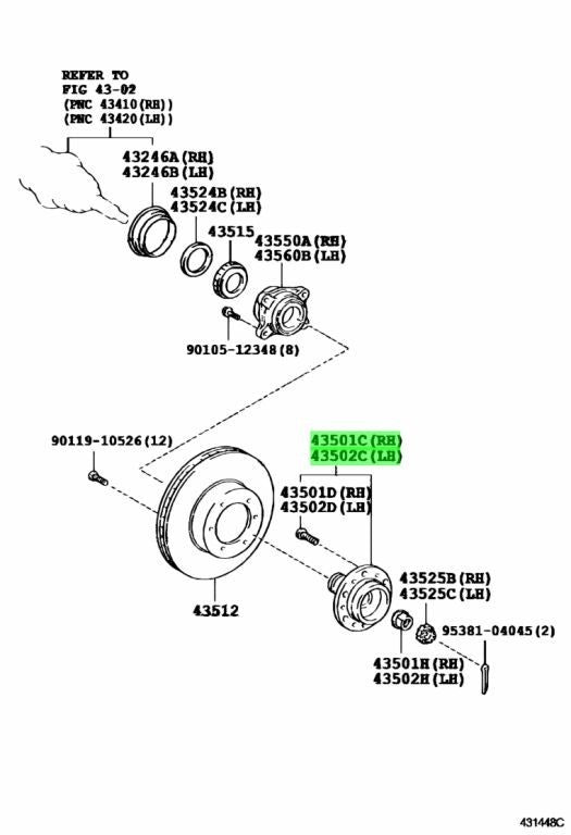 OEM HUB SUB-ASSY FRONT AXLE R&L SET Genuine Toyota HiAce Van GDH201V 43502-261101