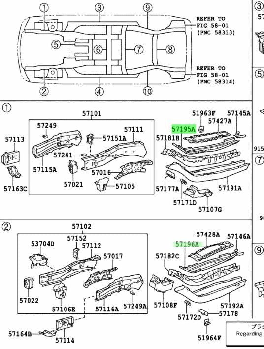 OEM TOYOTA Front Side Member Front Reinforcement RH LH 57195-48020 57196-480201
