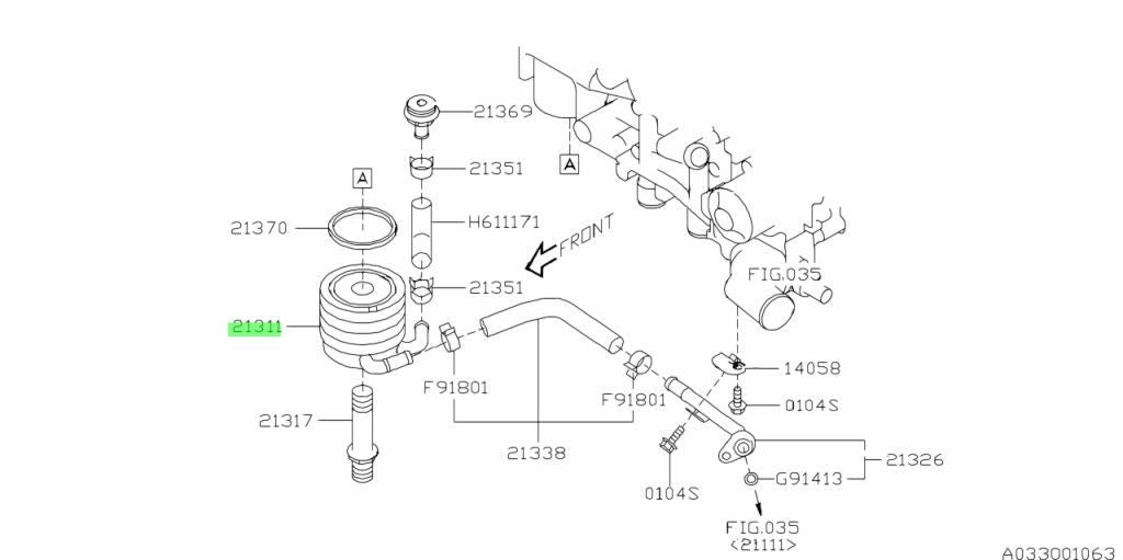 Subaru OEM Oil Cooler Complete. ENGINE, Cooling 21311AA160