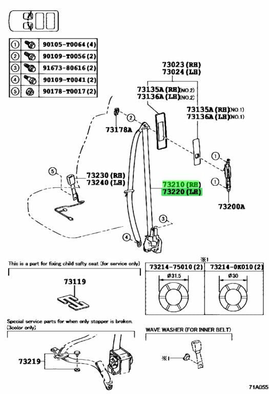 Toyota Genuine Hilux Fortuner Front Seat Belt RH LH Set 73210-0K840 73220-0K5501