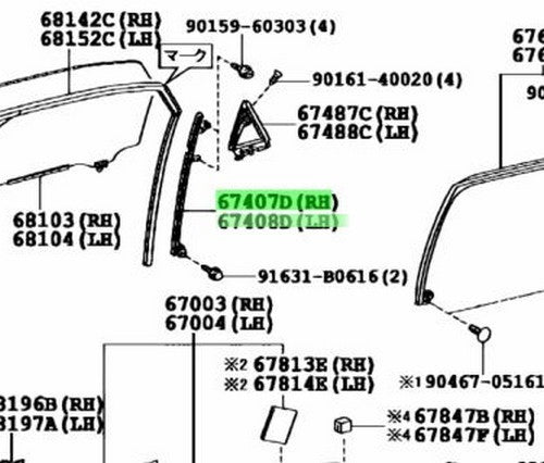 TOYOTA LEXUS RX270/350/450H Rear Door Window Guide RH LH 67407-48050 67408-480501