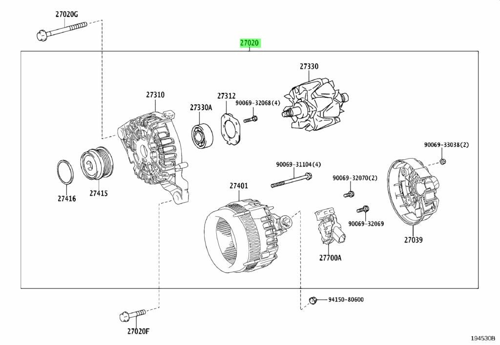 Genuine Toyota Alphard AGH30 2AR-FE Alternator 12V 150A OEM 27060-0V2802