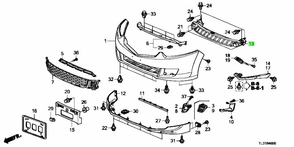 OEM HONDA BEAM COMP., FR. BUMPER Accord DBA-CU Accord Tourer CW 71130-TL0-G01ZZ