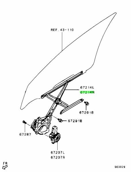 NEW Genuine Mitsubishi Front Door Window Regulator RH OEM MN1823661