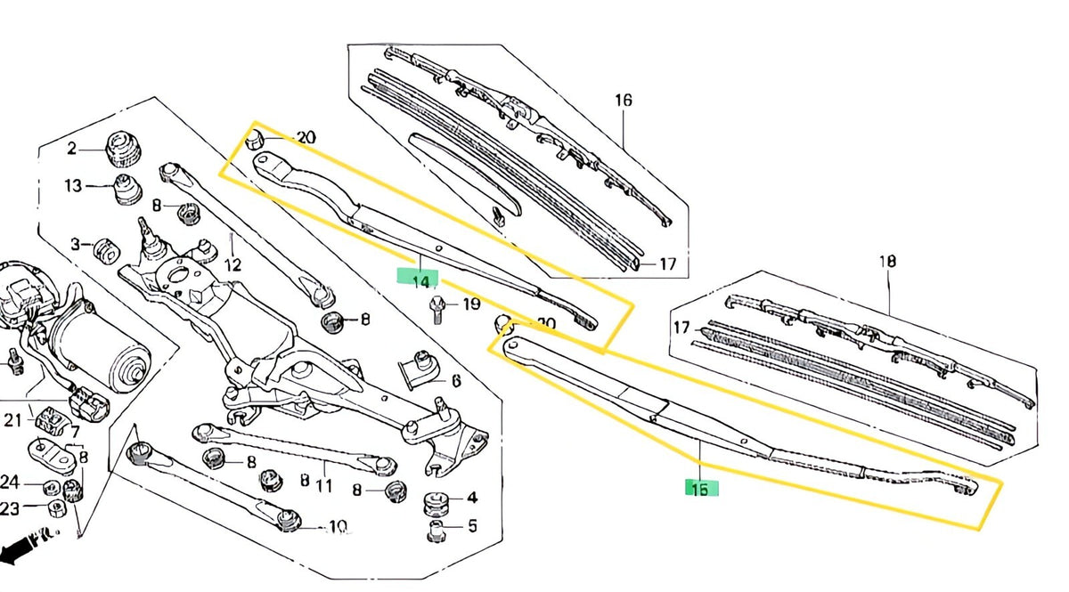 OEM HONDA ARM, WINDSHIELD WIPE R&L SET NSX ABA-NA1 ABA-NA2 LA-NA1