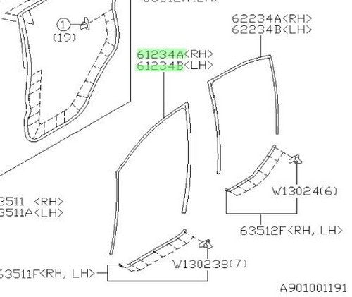 NEW Genuine Subaru Front Door Window Run Channel R&L Set OEM 63527VA/100-1101