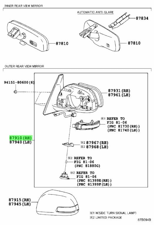 OEM Toyota 4Runner Outer Door Mirror Passenger Side 87910-35B90 New2