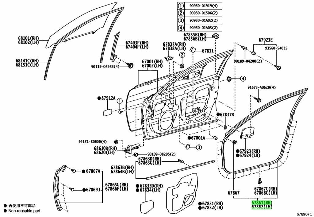 Genuine Lexus GS Front Door Weatherstrip RH LH Set 67861-30310 67862-303101