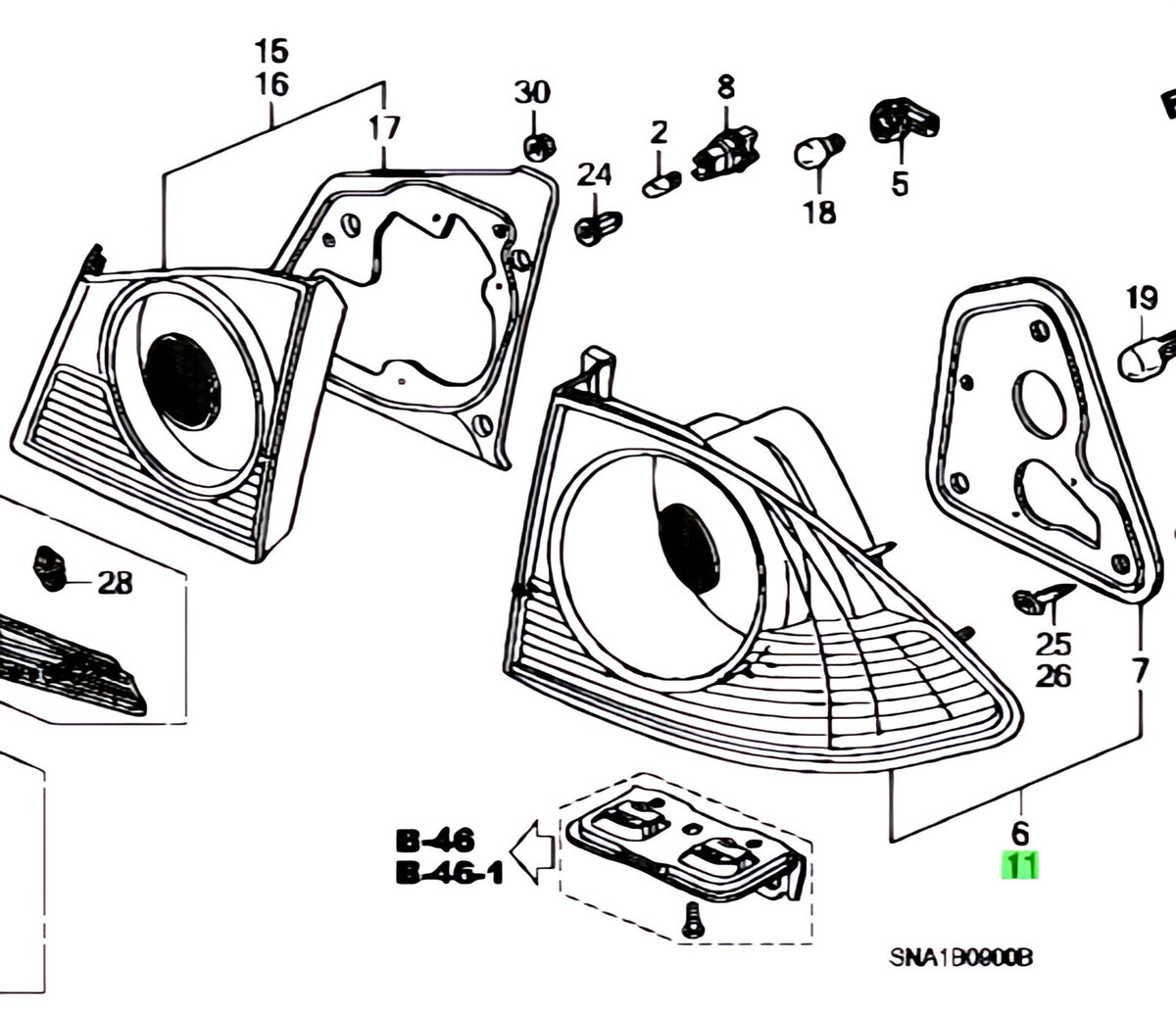 OEM LAMP UNIT, L. TAIL Genuine HONDA Civic DBA-FD1 33551-SNB-003