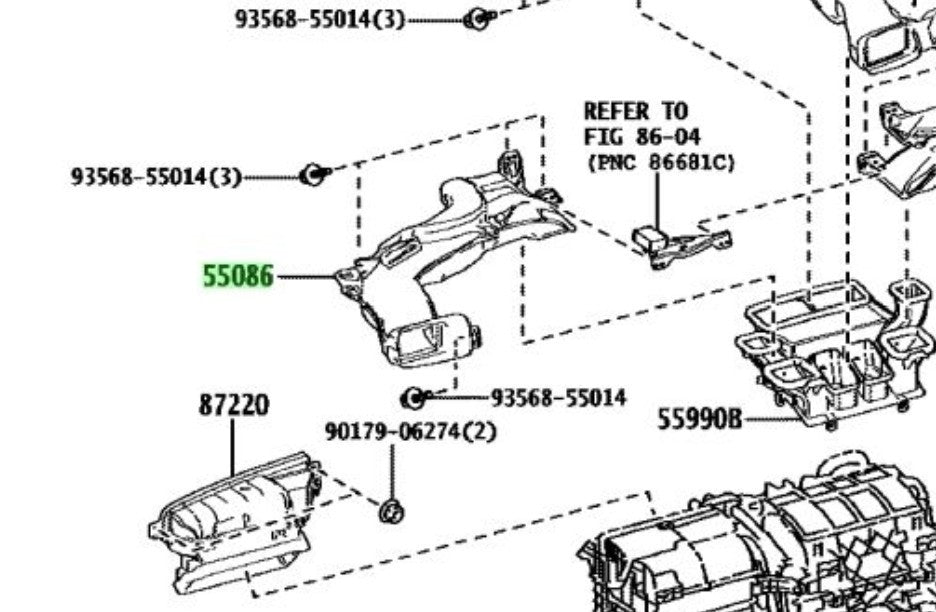 OEM Genuine TOYOTA Lexus Heater To RegisterDuct No.3 Assy 55086-76051 55086760511