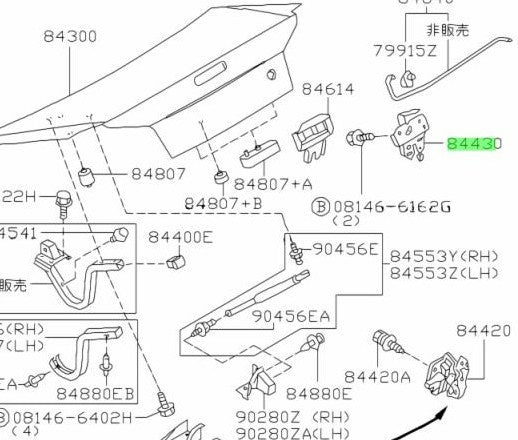 OEM LOCK ASSEMBLY, TRUNK LID Nissan Skyline R34 ER34 GT-T RB25DET 84630-AA4001