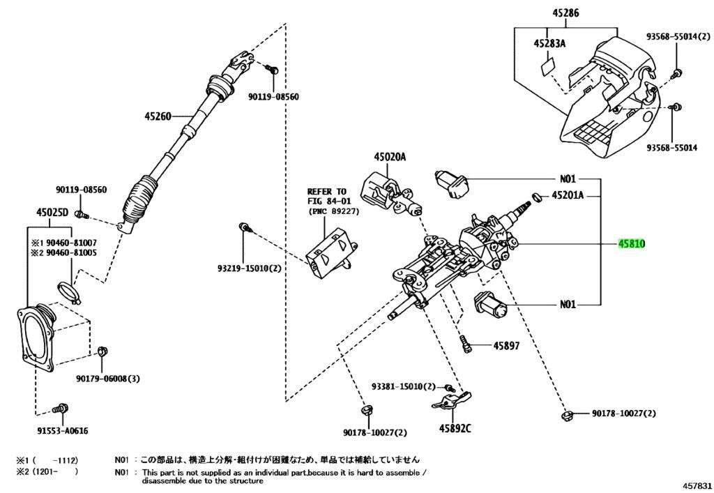 TOYOTA LEXUS Genuine OEM Tilt Steering Gear Assy with Motor 45810-50050 LS4601