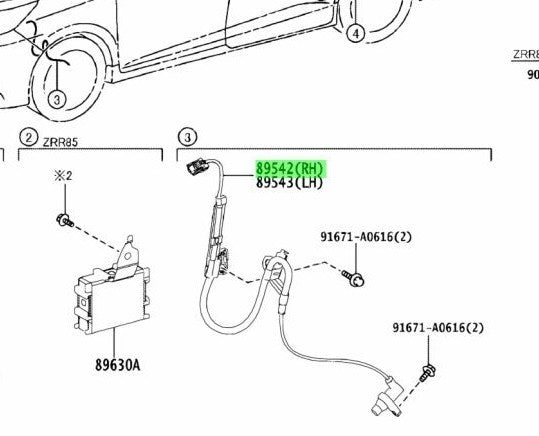 OEM Genuine Toyota Voxy Noah ZRR80G ZRR85W SENSOR, SPEED, FRONT RH 89542-281501