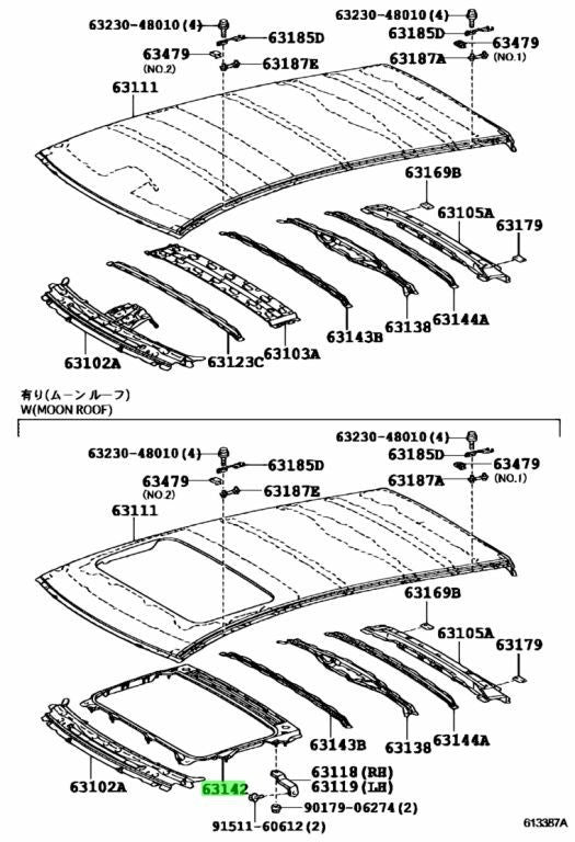 LEXUS RX270/350/450H Roof Panel No.2 Reinforcement Body Repair Part 63142-480501