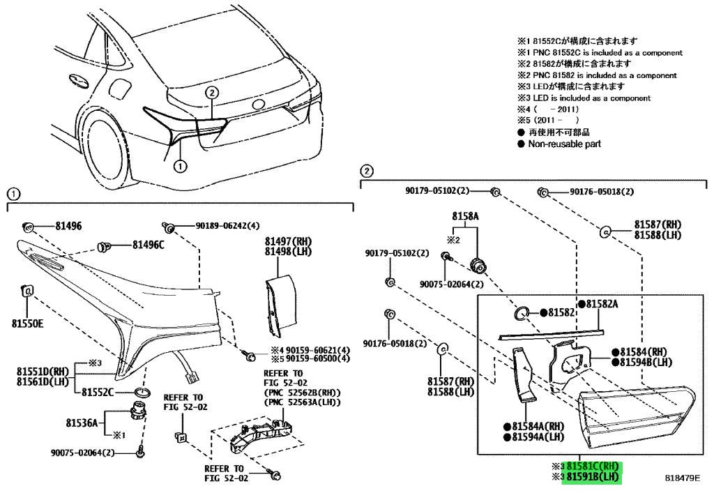 Genuine Lexus LS500h Rear Lamp Lens and Body RH LH Set 81581-50320 81591-503201