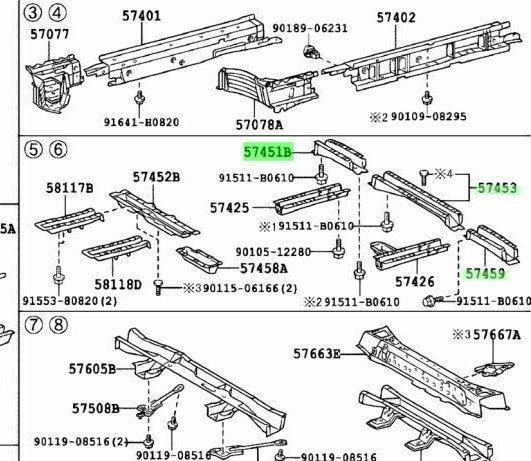 OEM TOYOTA Front Floor Cross Member No.1.2.3 57458-48012 57459-48015 57453-480201