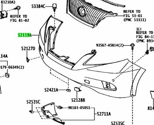 Lexus RX270/350/450H Front BumperCover SleekEcru w/Parking Sensor 52119-48470-E01