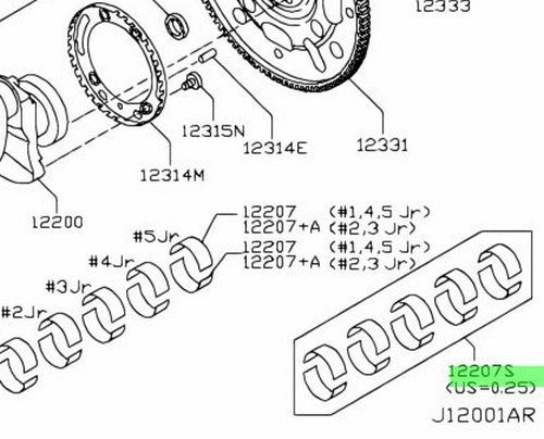 New Genuine Nissan Crankshaft Bearing Set A2217-1KC0A OEM1