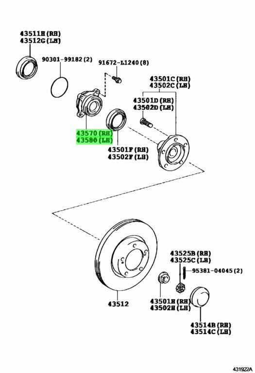 OEM Genuine Toyota Front Wheel Hub Bearing LH&RH SET of 2 Lexus LX570 4357060031