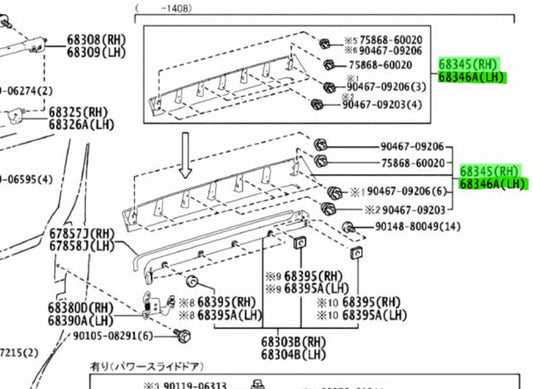 OEM Genuine Toyota Voxy ZRR80G COVER SLIDE DOOR CENTER RAIL LH&RH1