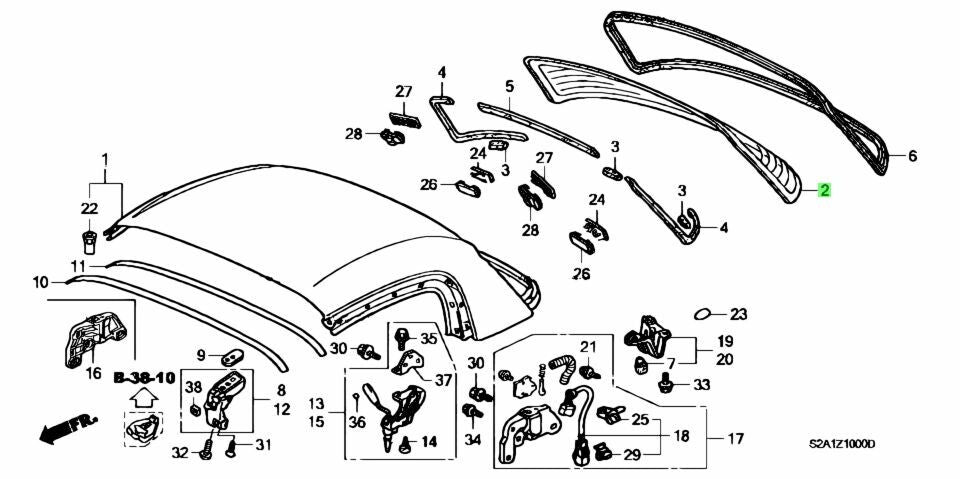 OEM 2000-2009 Honda S2000 Back Glass 73211-S2A-902