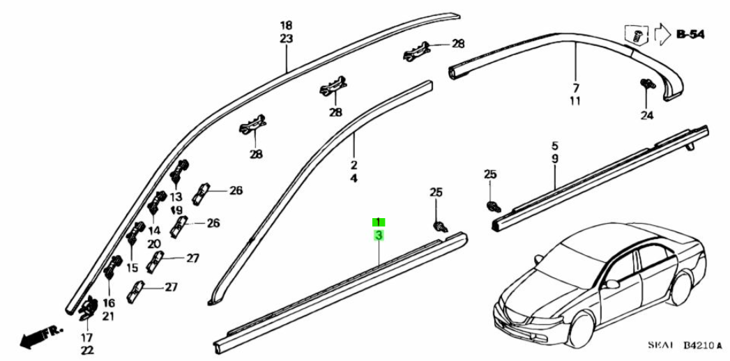 OEM Front MOLDING ASSY DOOR (BLACK) R&L SET Honda Accord ABA-CL7