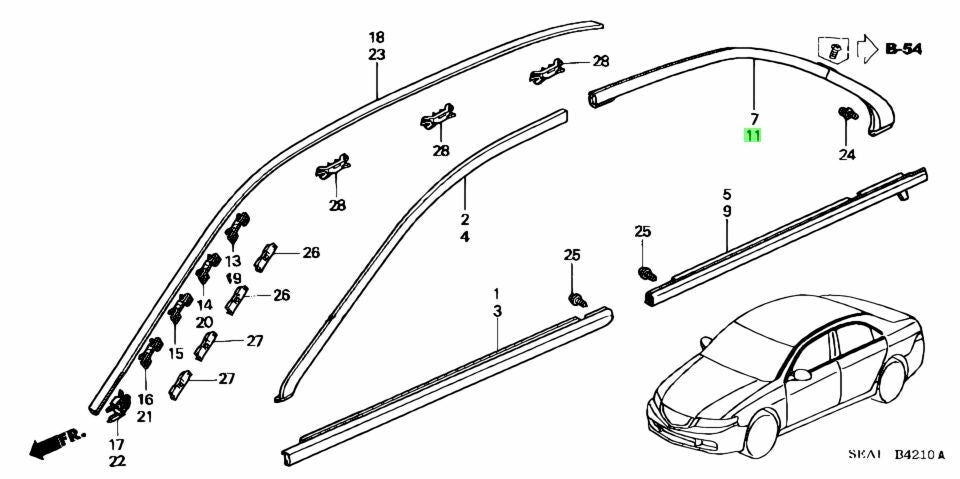 OEM MOLDING ASSY., L. RR. DOOR SASH Honda Accord ABA-CL7 72961-SEA-J01