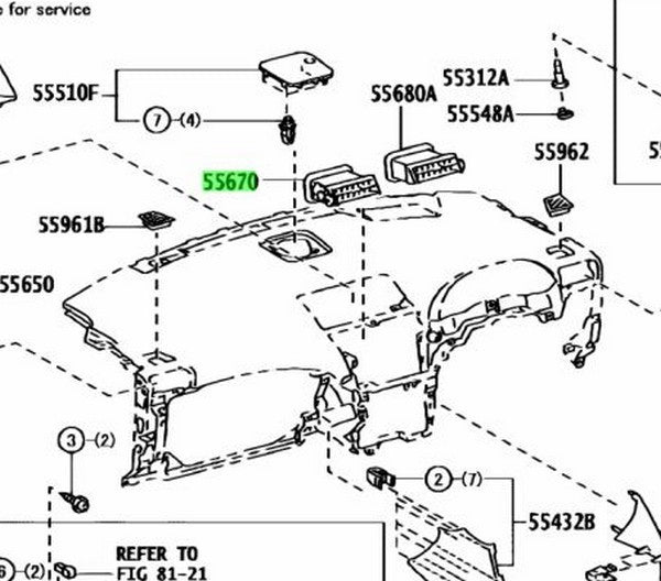 TOYOTA LEXUS RX270/350/450H Instrument Panel Register Assembly No.3 55670-481111
