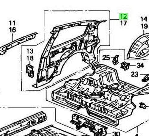 OEM Honda Civic EG 3 Door 1992-1995 RH Rear Inner Panel 64300-SR3-300ZZ Genuine1