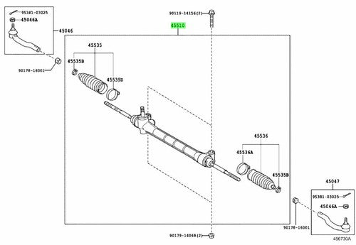 Genuine Toyota Steering Gear Assembly Rack and Pinion 45510-58050