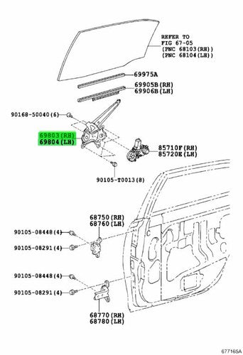 Genuine Toyota Rear Door Window Regulator RH LH 69803-33050 69804-33050